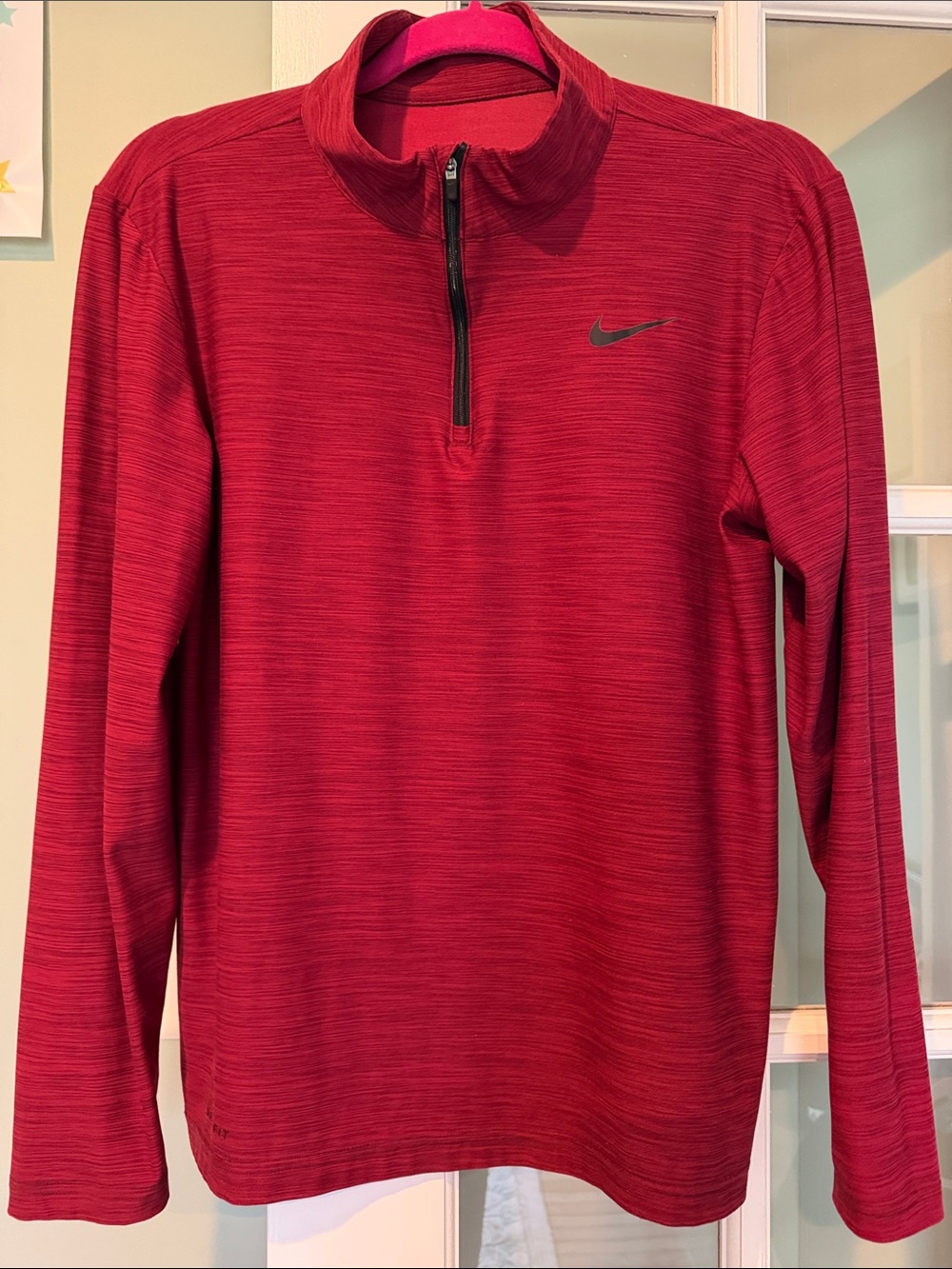 Nike Men's Red Heathered Quarter-Zip Performance Pullover.